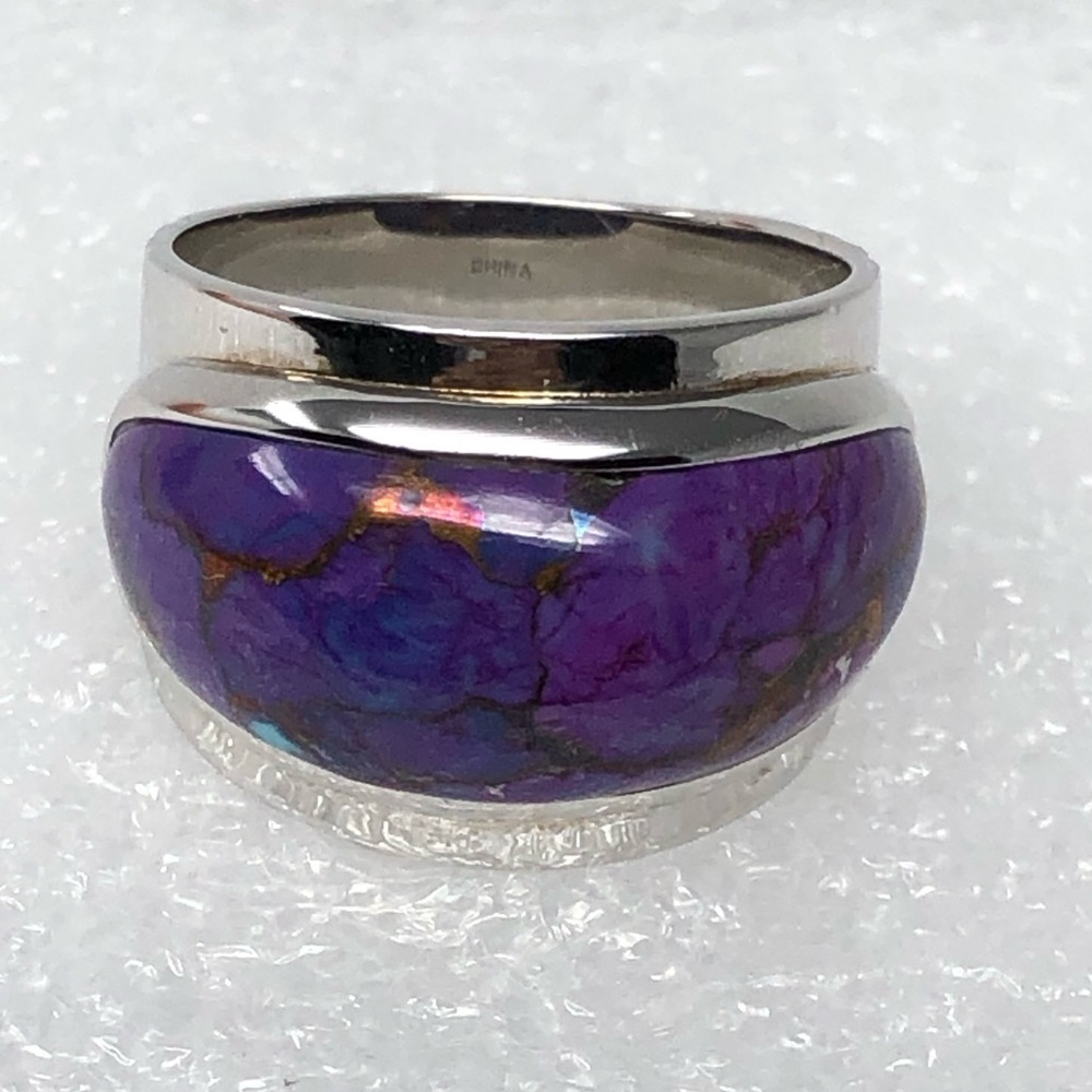 Purple Composite Turquoise Ring Size 7 Rhodium Over Sterling Silver Dome Ring